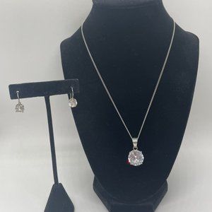 Silver Tone and Clear Rhinestone Round Pendant & Matching French Hook Earrings